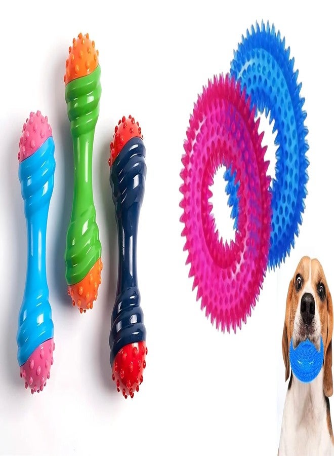 PET FUN لعبة مضغ مطاطية على شكل دمبل للكلاب من بيت فن | لعبة مضغ غير سامة ومتينة مع حلقة مضيئة تصدر صوت صرير، مناسبة للكلاب والجراء | مجموعة ألعاب تفاعلية مضيئة تصدر صوت صرير، قطعتان - Image 1